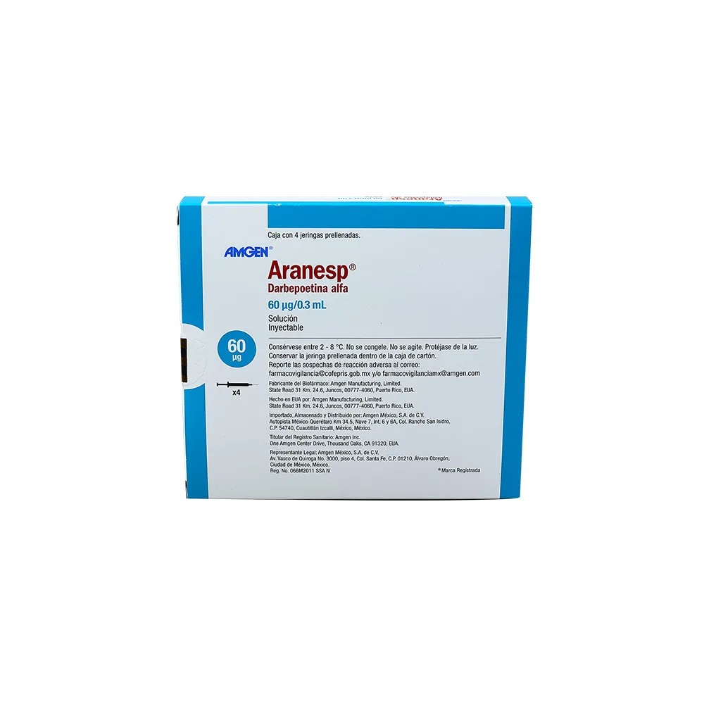 ARANESP 60MCG ARANESP 60MCG/0.3ML JPRELL CAJ C/4 LABORATIO AMGEN - Imagen 1